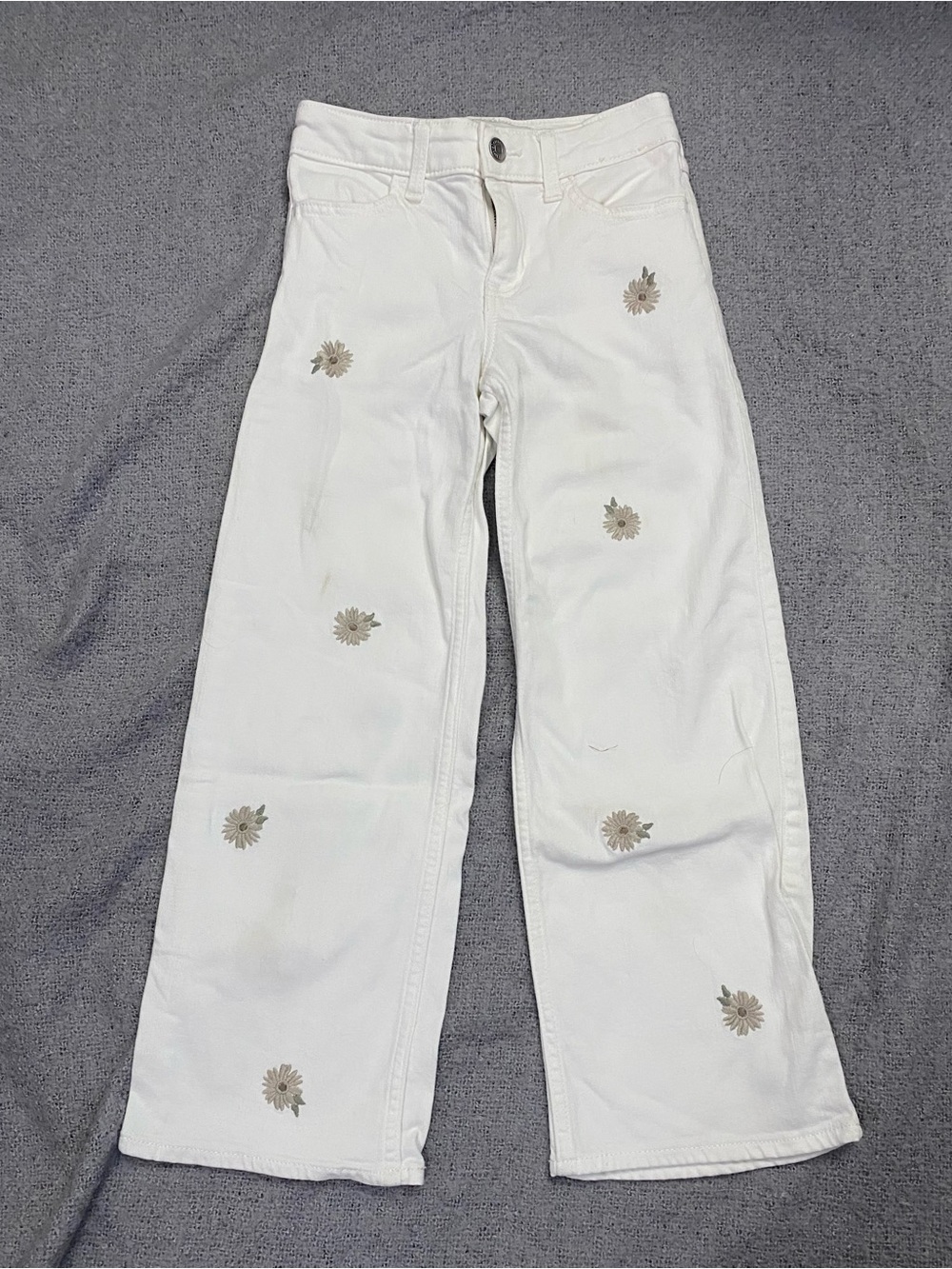 abercrombie kids White Jeans with Tan Floral Embroidery